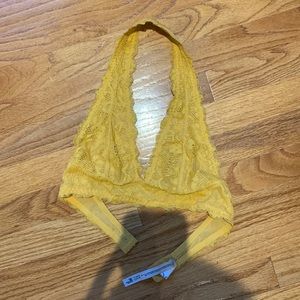 Small lace bralette free People mustard yellow halter